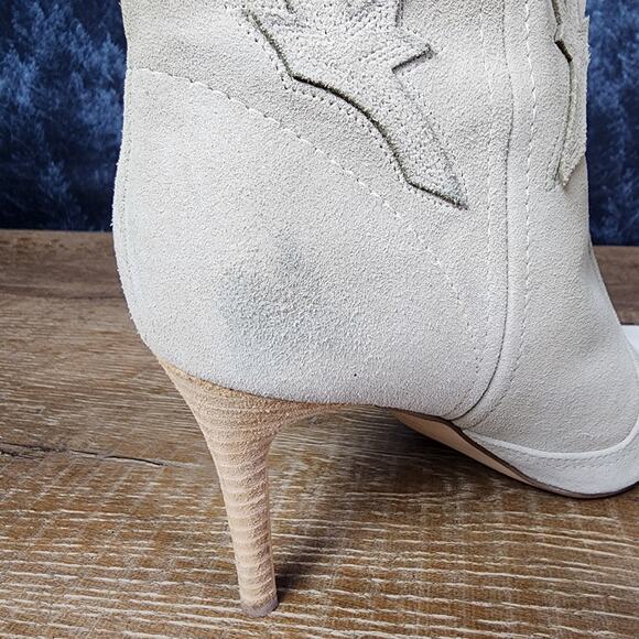Nine West Beige Flow Leather Cowboy Stiletto Heeled Ankle Boots | Women's 8.5M - Picture 8 of 13